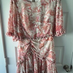 Elegant Pink Floral Midi Dress Size M / AUS 10